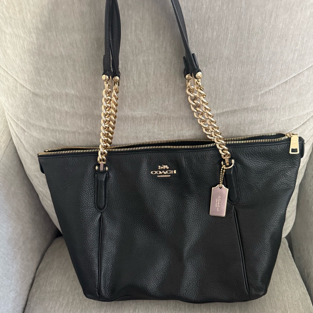 Coach Ava Black Tote Bag with Gold Chain Accents
